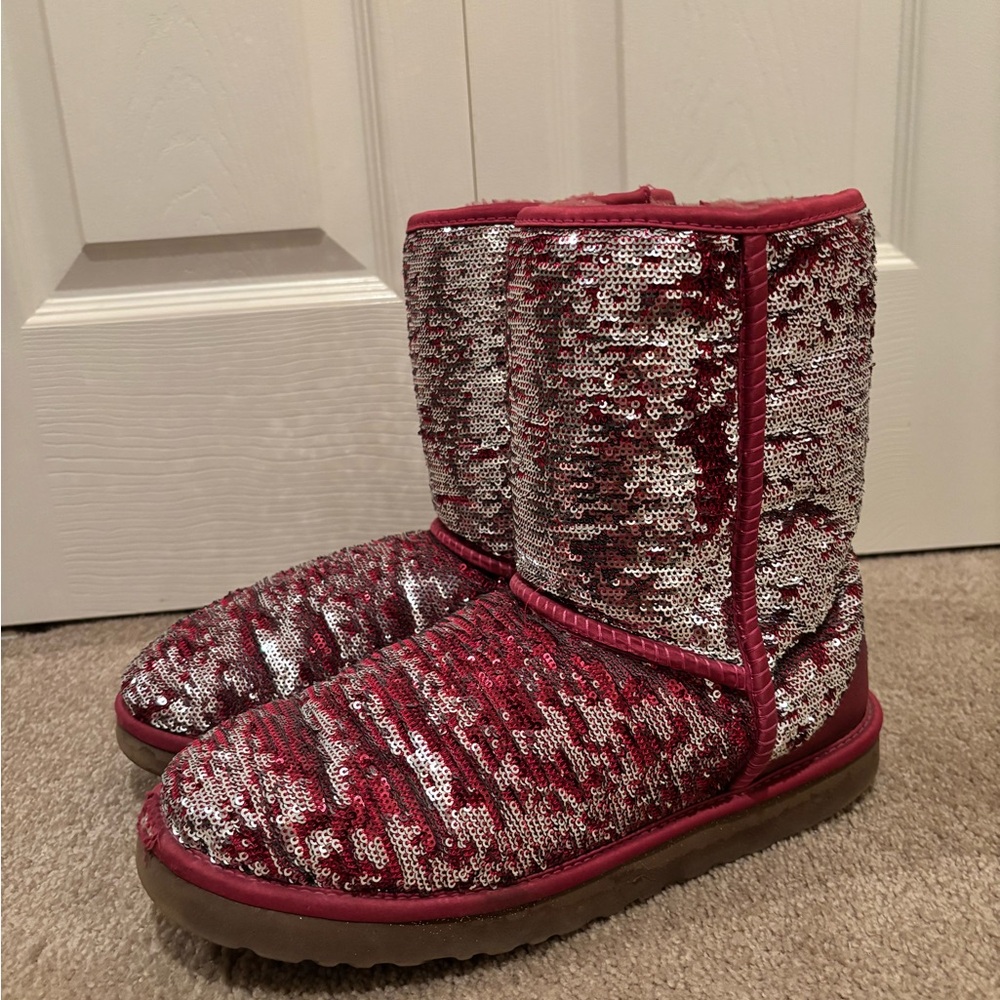 Women’s Ugg Red and Silver Sequin Boots